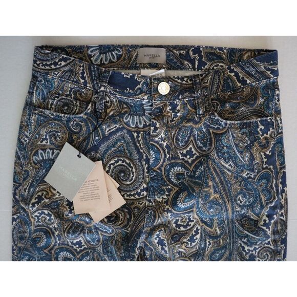 Marella 31361617-002 Women's Sz 4 Navy Paisley Print Avorio Cropped Jeans - Picture 8 of 11